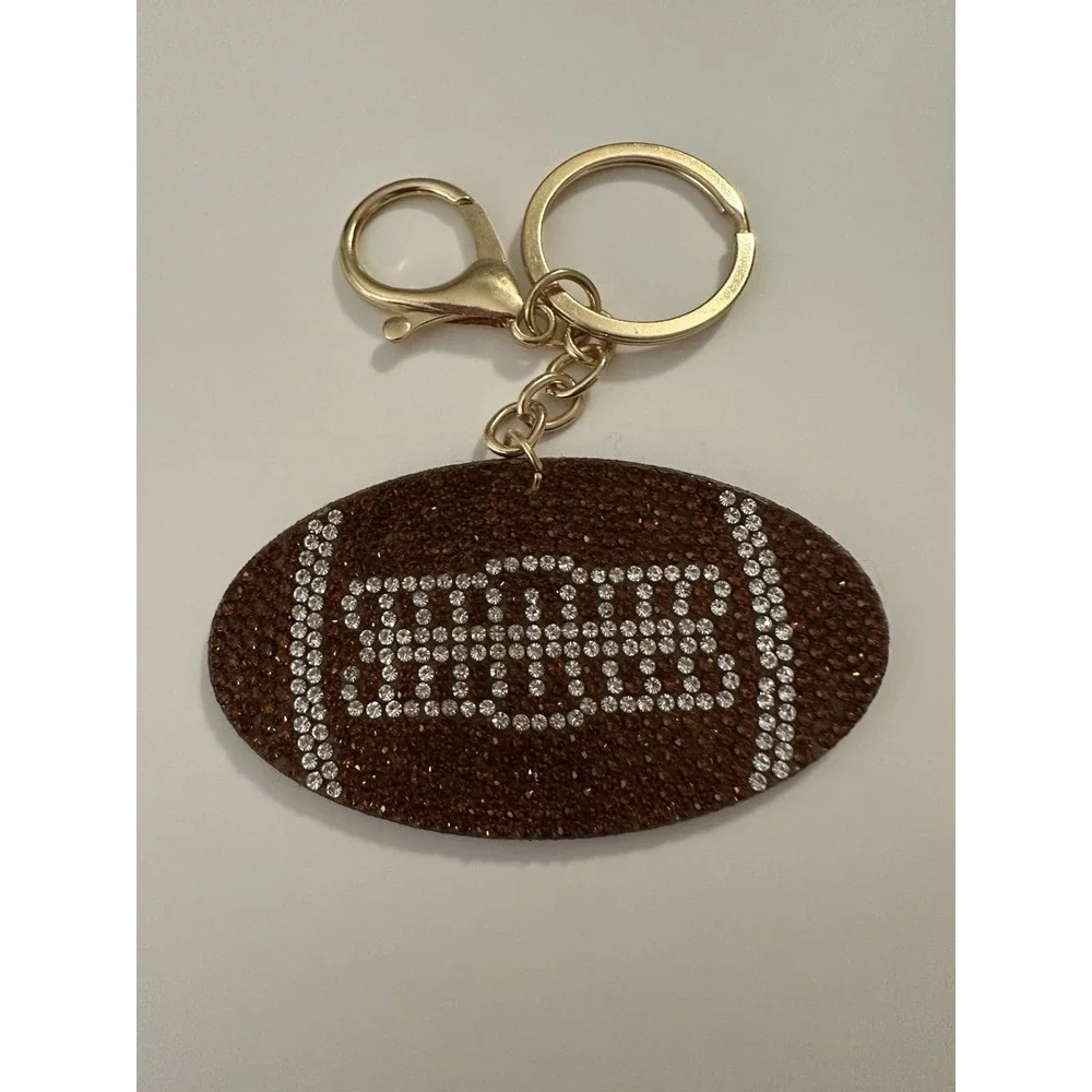 Football Key Chain Bag Charm Sparkly Rhinestones Sports Backpack Gift New